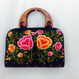 Black Make up purse Floral Embroidery on Front